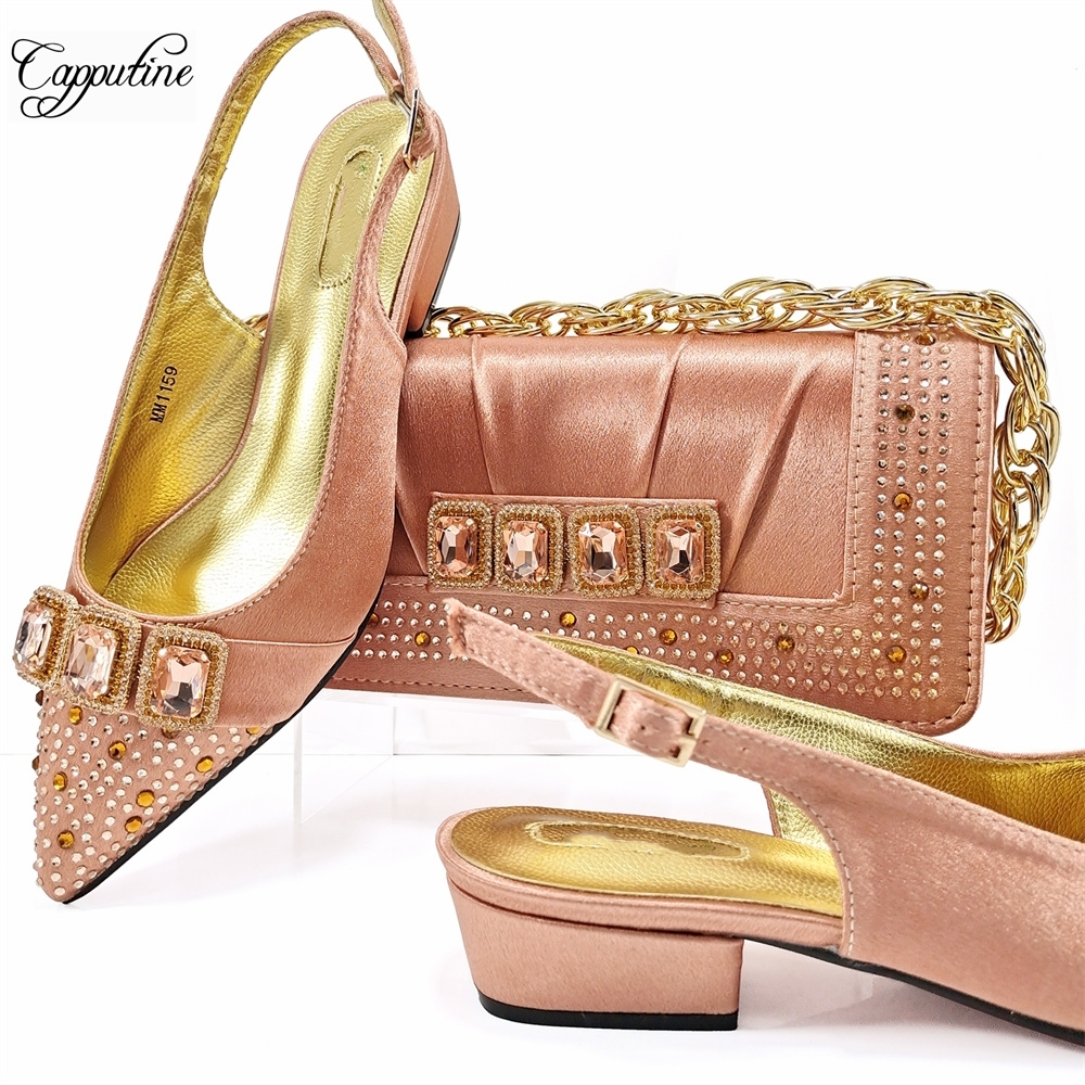 Luxury Bags And Shoes - Peach Women Shoes And Bag Set