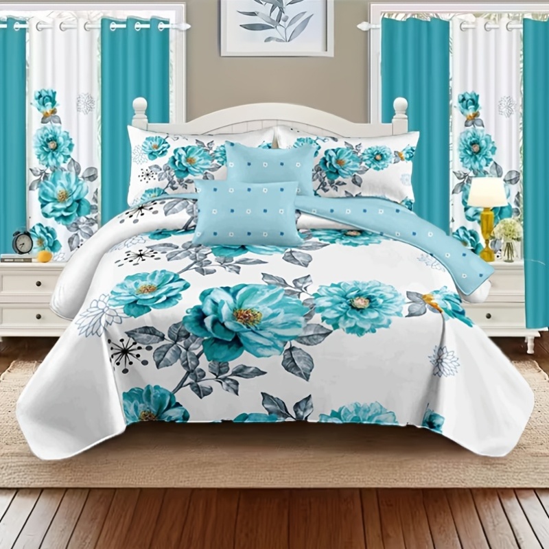 Luxury Bags In Pakistan - us2/3pcs Teal Floral Beding Comforter Set