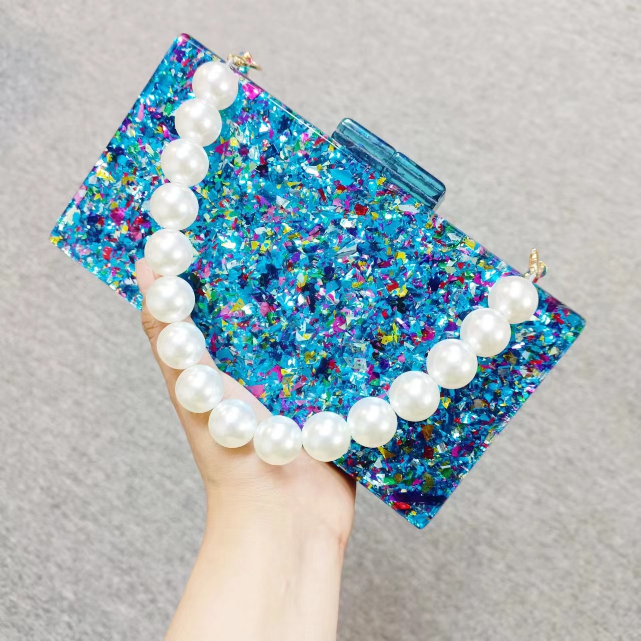 Luxury Acrylic Beaded Clutch B - Luxury Bags Green avis et prix