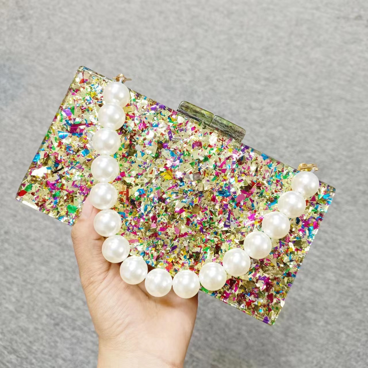 Luxury Acrylic Beaded Clutch B - Luxury Bags Green avis et prix