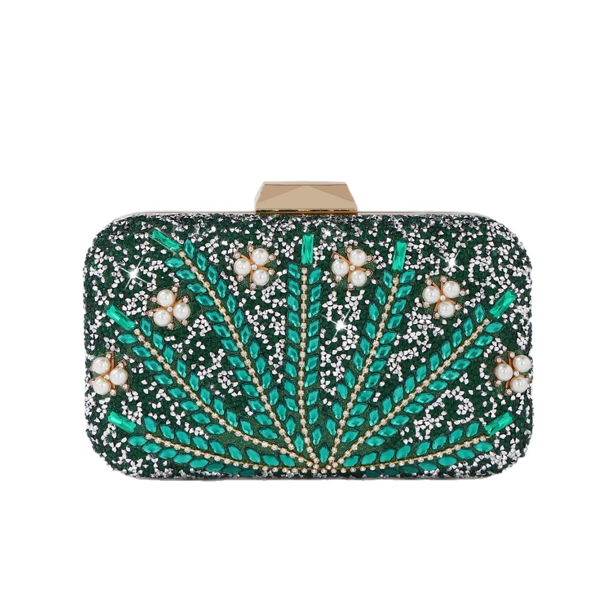 Luxury Rhinestone & Pearl Embe - Luxury Bags Green avis et prix