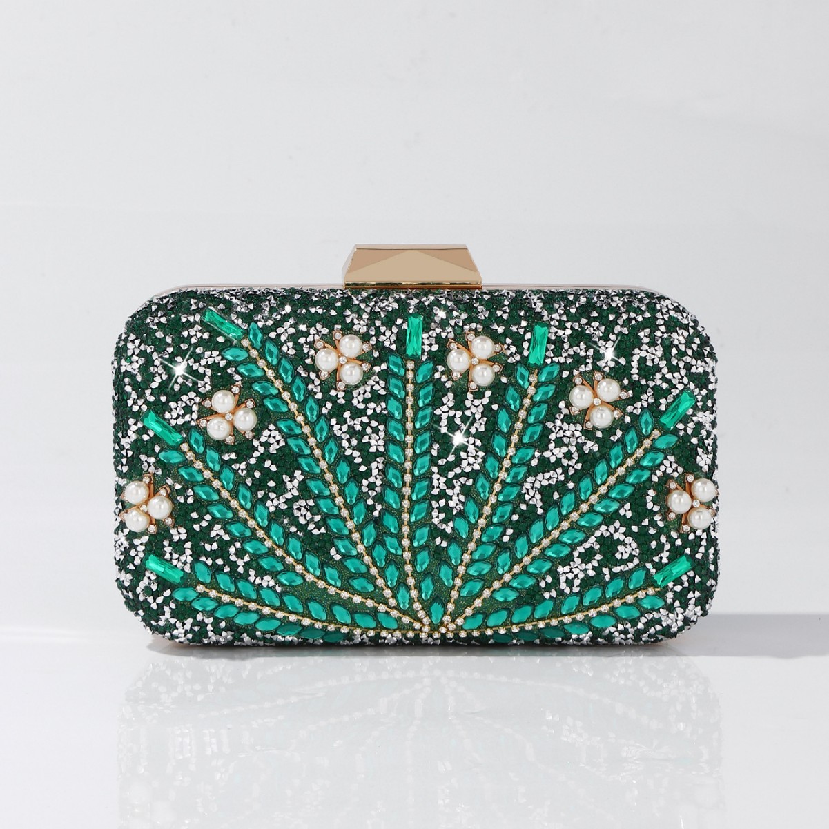 Luxury Rhinestone & Pearl Embe - Luxury Bags Green avis et prix
