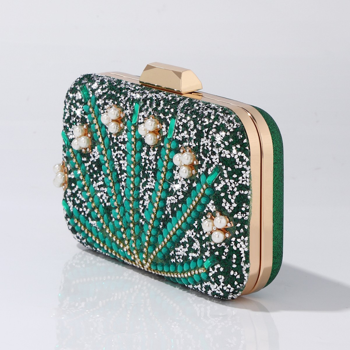 Luxury Rhinestone & Pearl Embe - Luxury Bags Green avis et prix
