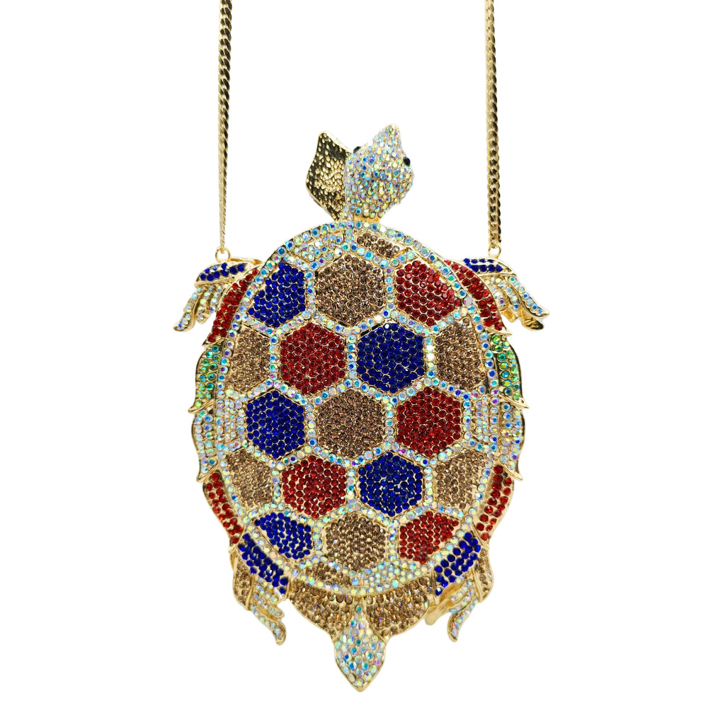 Turtle-Shaped Rhinestone Eveni - Luxury Bags Green avis et prix